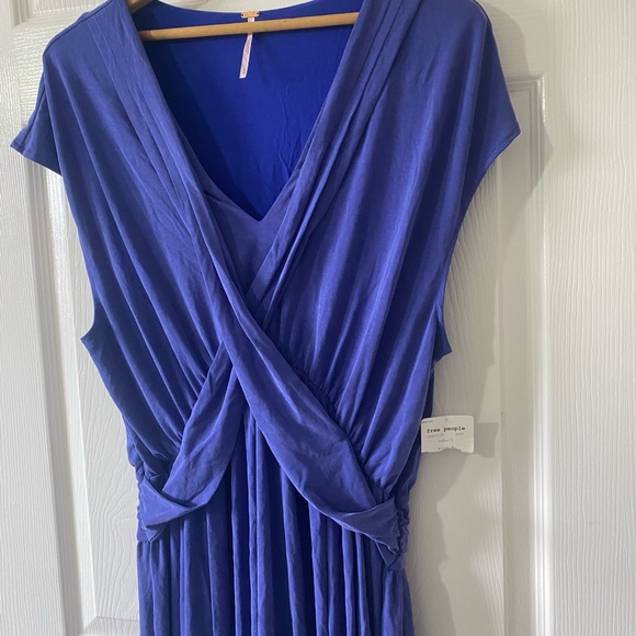 NWT Free People Cupro Crisscross Drape Dress in Cobalt Blue - Picture 7 of 12